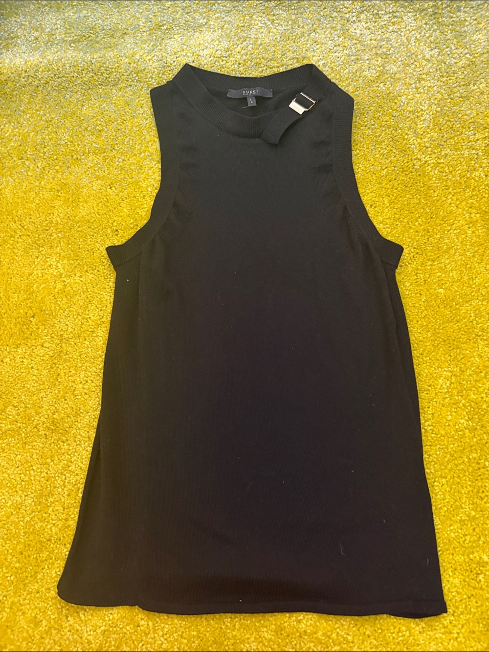 Gucci Black Knit Top with Buckle Accent